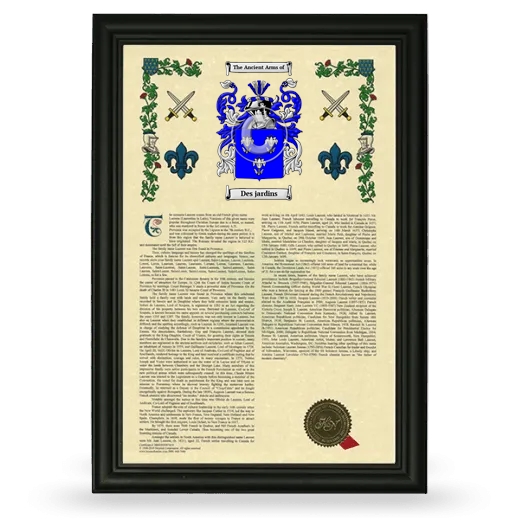 Des jardins Armorial History Framed - Black